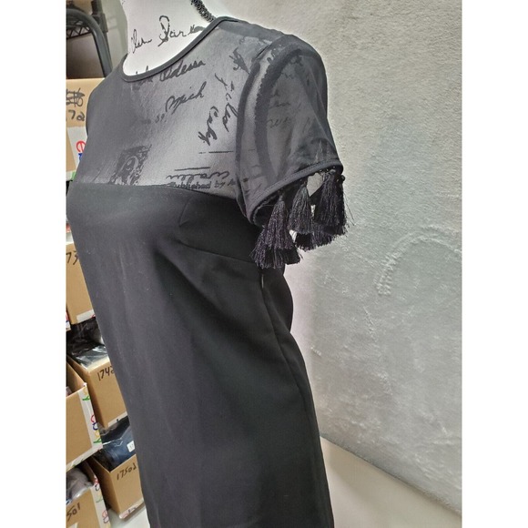 Lulus Shift Dress Women's XS Black Mesh Panel Polyester Lined Tasseled Side Zip - Picture 5 of 10